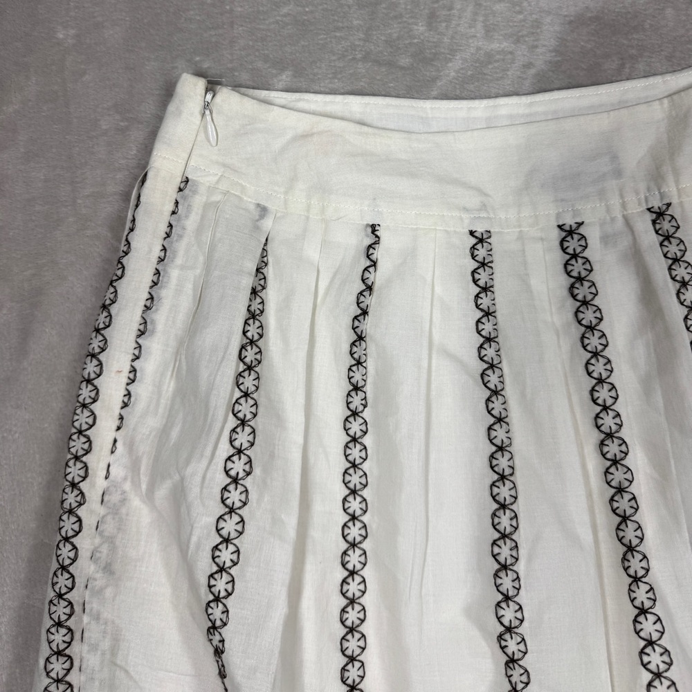 Ann Taylor Factory Boho A Line Cotton Embroidered Floral White Brown Skirt 0 - Picture 11 of 15